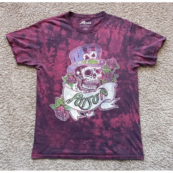 Poison Other - Poison Band T-Shirt Men's Medium Skull Graphic Tie Dye Red Short Sleeve